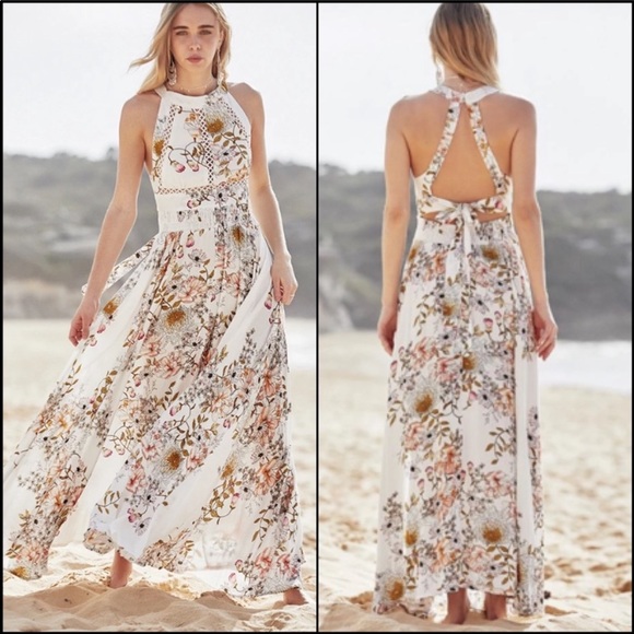 Jaase Black Floral Halter Open Back Maxi Dress - Picture 3 of 8